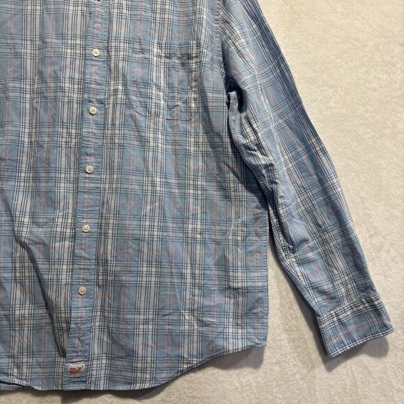 Vineyard Vines Classic Fit Murray Shirt Men's Large Linen Blend Blue Pink Plaid - Picture 7 of 16